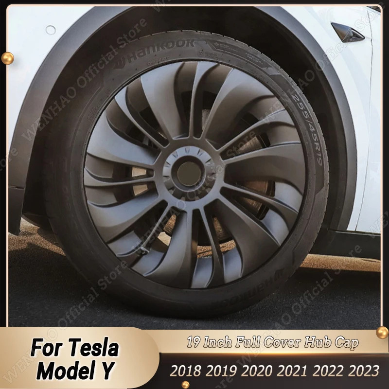

For Tesla Model Y 4Pcs Hub Cap Performance Replacement Wheel Cap 19 Inch Full Rim Cover Automobile Hubcap Accessories 2018-2023