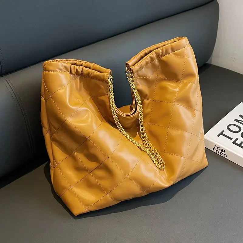 

Женская сумка из искусственной кожи с ромбовидной решеткой, индивидуальная вместительная сумка через плечо, роскошная дизайнерская сумка