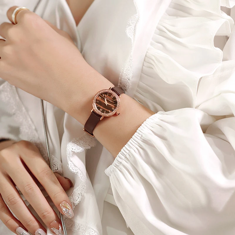 Top Luxury Brand Diamond Crystal Business Quartz Watch Ladies Leather Waterproof Wrist Watch Girl Clock Relogio Feminino enlarge