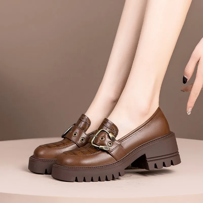 

Женские туфли-лодочки Dilalula на платформе с круглым носком, весенне-летние модные лаконичные рабочие туфли из натуральной кожи на толстом каблуке, женские туфли