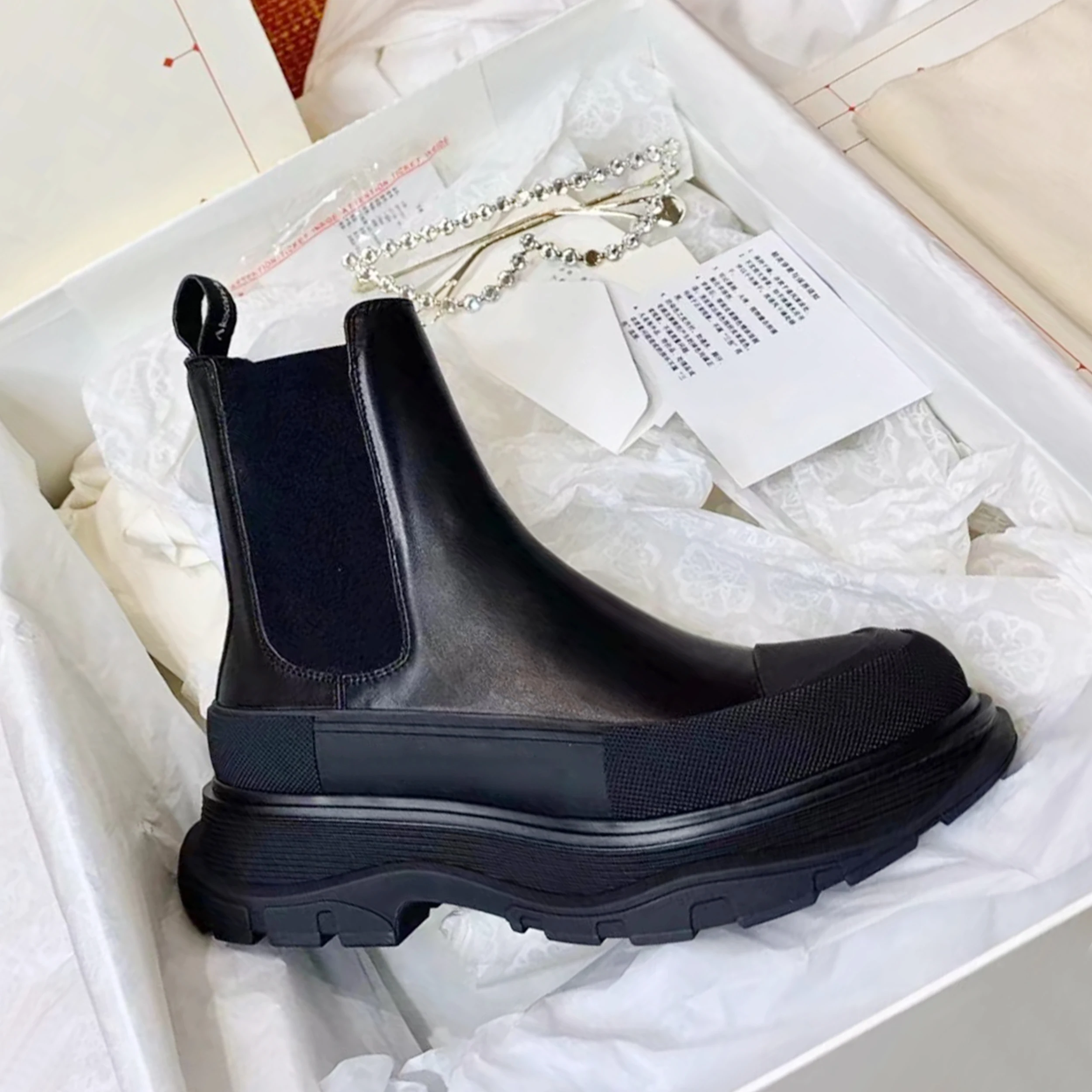 

Black Platform Heightened Ankle Boots Woman Winter 2022 New In Slip-On Big Round Toe Short Boot Female Fashion Shoes for Women