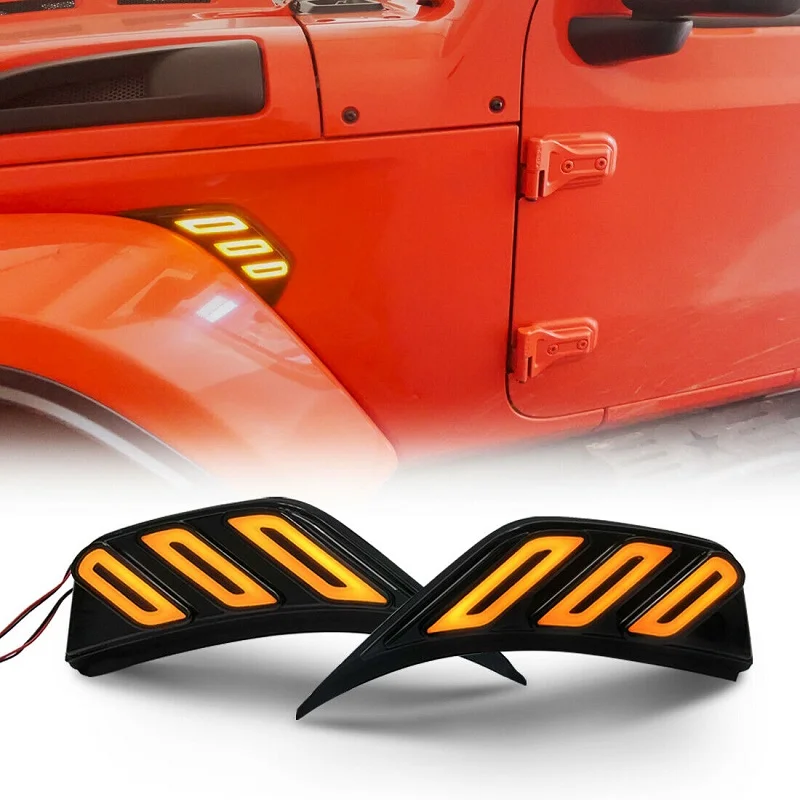 

LED Front Fender Side Marker Light Smoke Lens Yellow Turn Signal Light For Jeep Wrangler JL JT 2018 2019 2020 2021