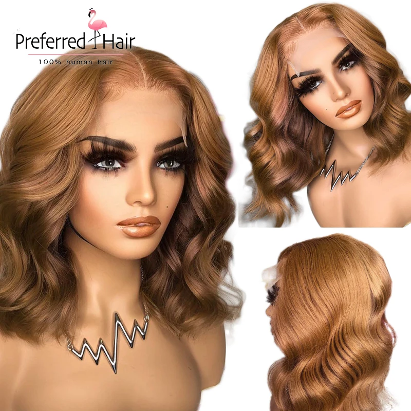 

Короткие Волнистые медово-светлые волосы 27 цветов, фронтальные парики на шнуровке, 4x4, фронтальные человеческие волосы, невидимые безклеевы...