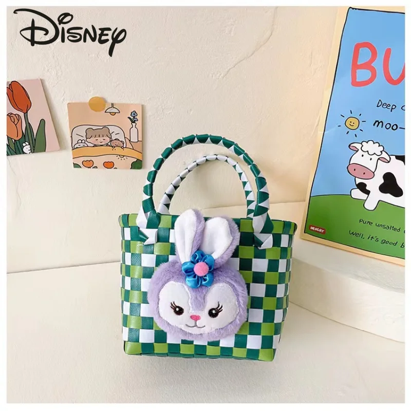 Disney 2023 Strawberry Bear New Woven Bag Fashion High Quality Children's Handbag Cartoon Casual Large Capacity Women's Handbag
