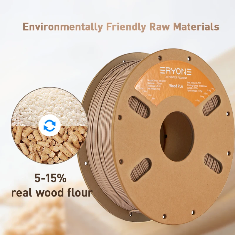 Фото Филамент ERYONE Wood PLA для 3D-принтеров, 1.75 мм +/- 0.03 мм, картонная упаковка для PLA-филамента для 3D-принтеров №2