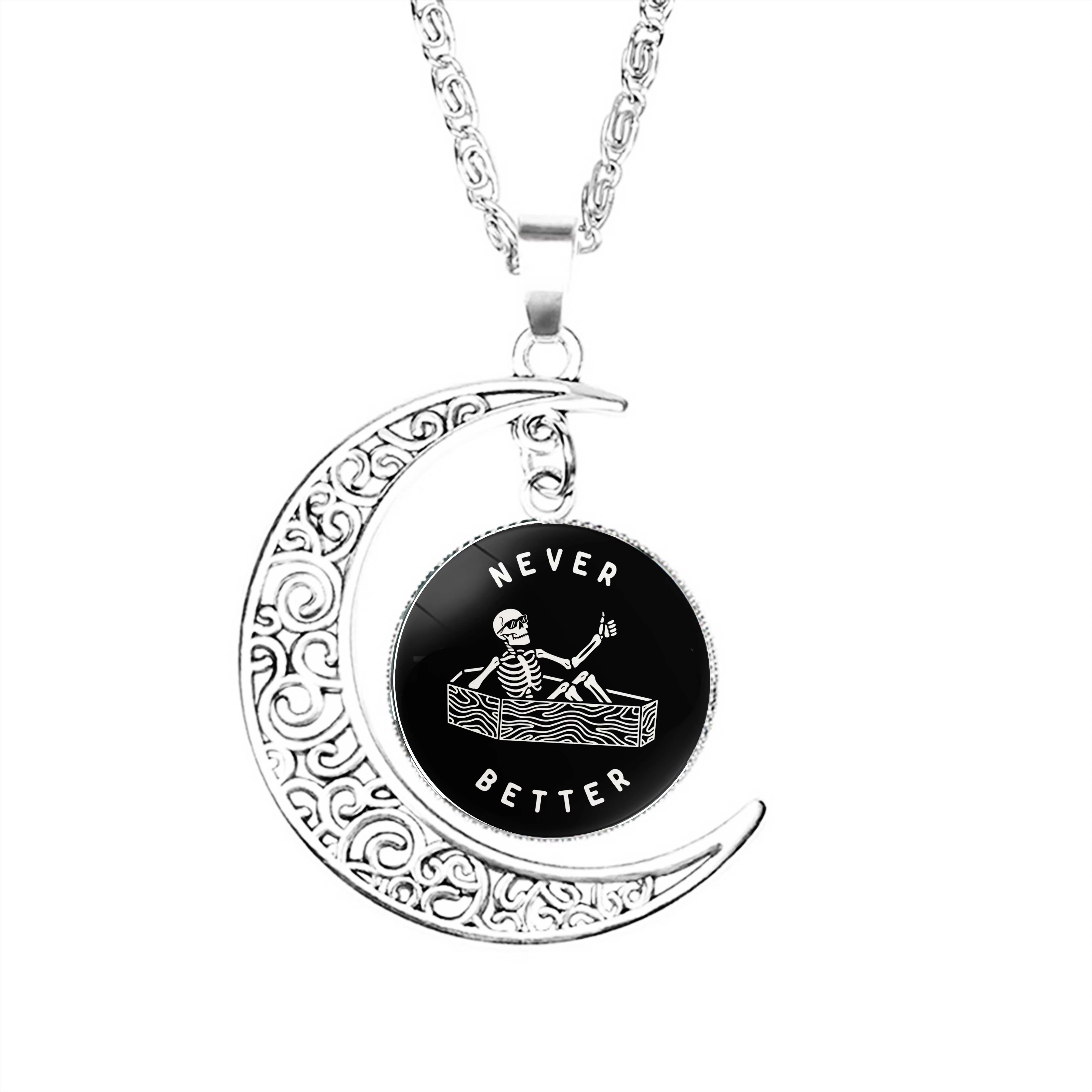 

Never Better Moon Necklace Fashion Crescent Pendant Men Dome Jewelry Charm Accessories Party Chain Lovers Gifts Jewelry Girls