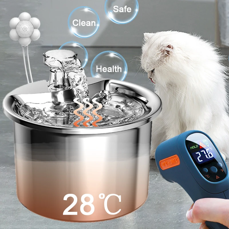 

Pet Autom 28℃ Water Filters Dog Water Cat Fountain Drinker Fountain Thermostatic Cats With Steel Stainless Sensor Dispenser Cat