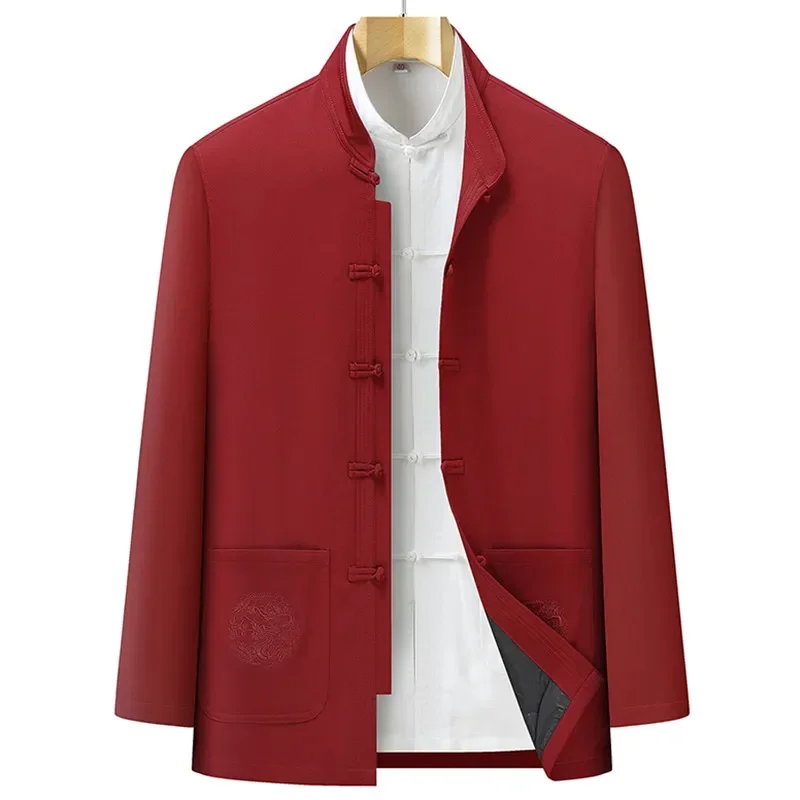 Chinese Traditional Retro Tang Jacket Coat Men's Long-sleeved Oriental Cotton Kung Fu Shirt