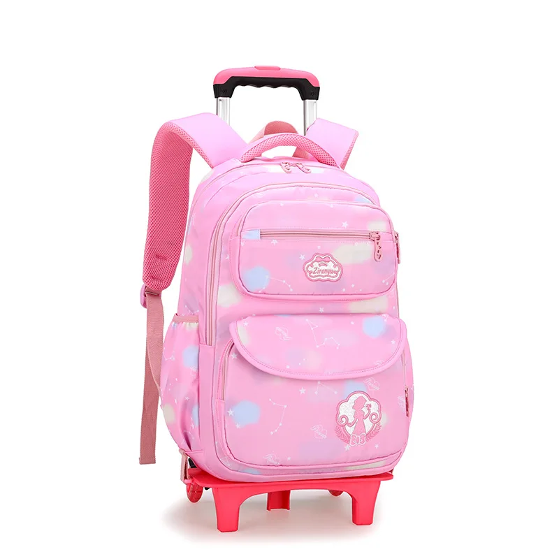 kids Wheeled Trolley Backpacks Removable princess Children School Bags 3 Wheels Stairs Kids girls Schoolbags Luggage Book Bags
