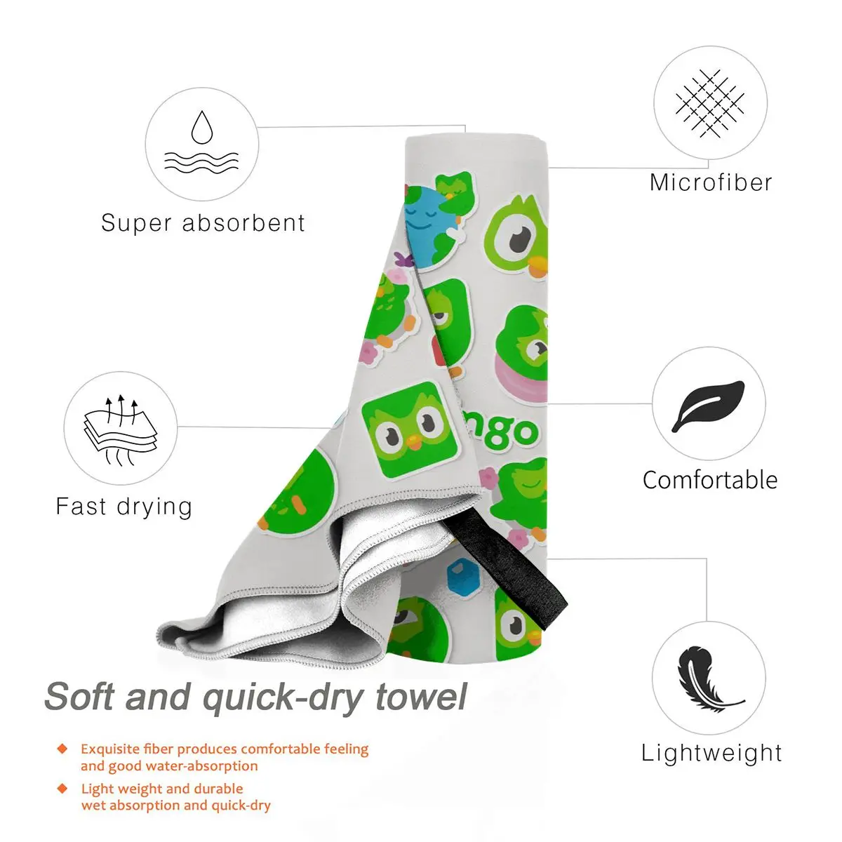Фото Пляжное полотенце Duolingo Owl Duo, мягкие быстросохнущие впитывающие полотенца из микрофибры для альпинизма №4