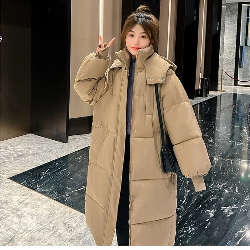 New Winter Coat for Women Down Jacket Warm Long Sleeve Loose Woman Down Jacket Hooded Cotton Coats Students Solid Snow Wear