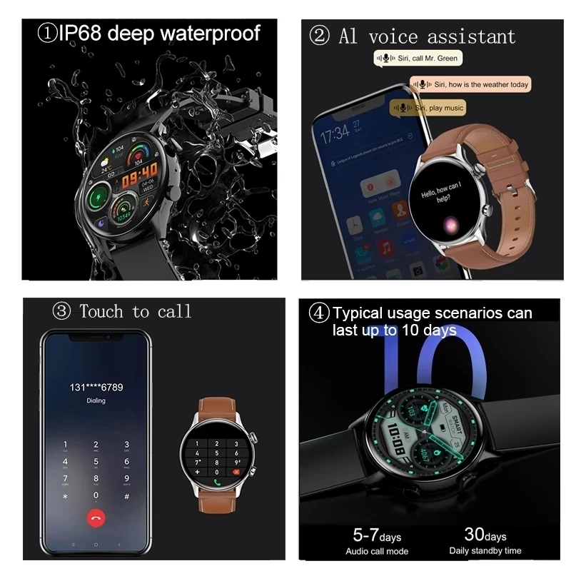 Мужские Водонепроницаемые Смарт-часы с поддержкой NFC AMOLED экран 2022*390 HD - купить по