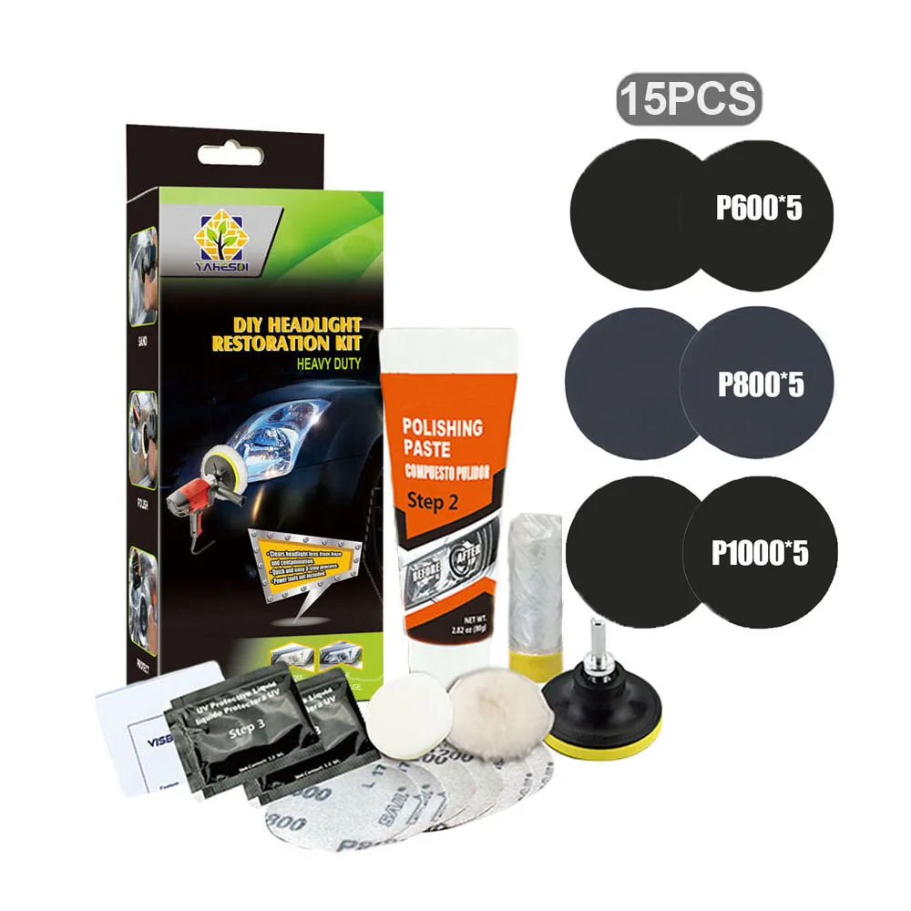 Комплект для восстановления фар, химический осветлитель, очиститель фар автомобиля, комплект для полировки, полировщик линз для фар автомобиля