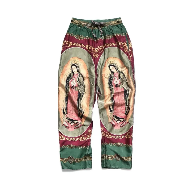 

Kapital Japan Hirata Hiroshi Rayon Virgin Mary Pattern Men's and Women's Loose Casual Summer Printed Fashion Loose Pants