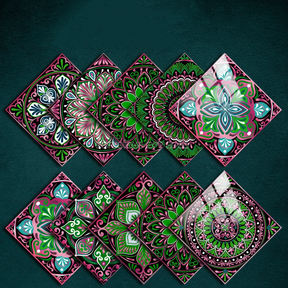 

10 шт., жесткие наклейки на плитку, с рисунком зеленых цветов