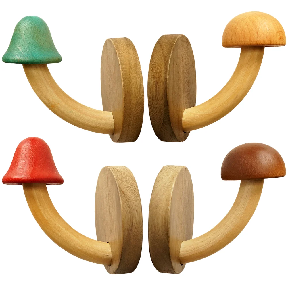 

4pcs Coat Hooks Wall Mounted Wooden Cartoon Mushroom Molding Wall Hooks