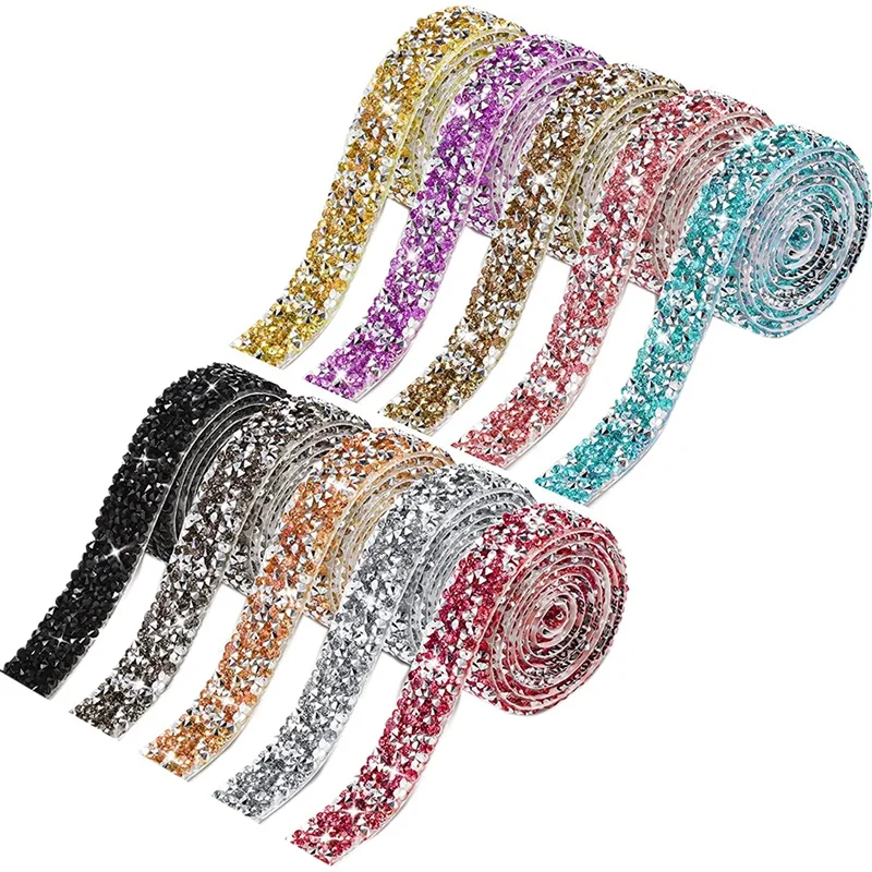 

10 Rolls / Self-Adhesive Crystal Rhinestone Ribbon Diamond Mixed Color Crystal Sticker For DIY Crafts Wedding Supplies