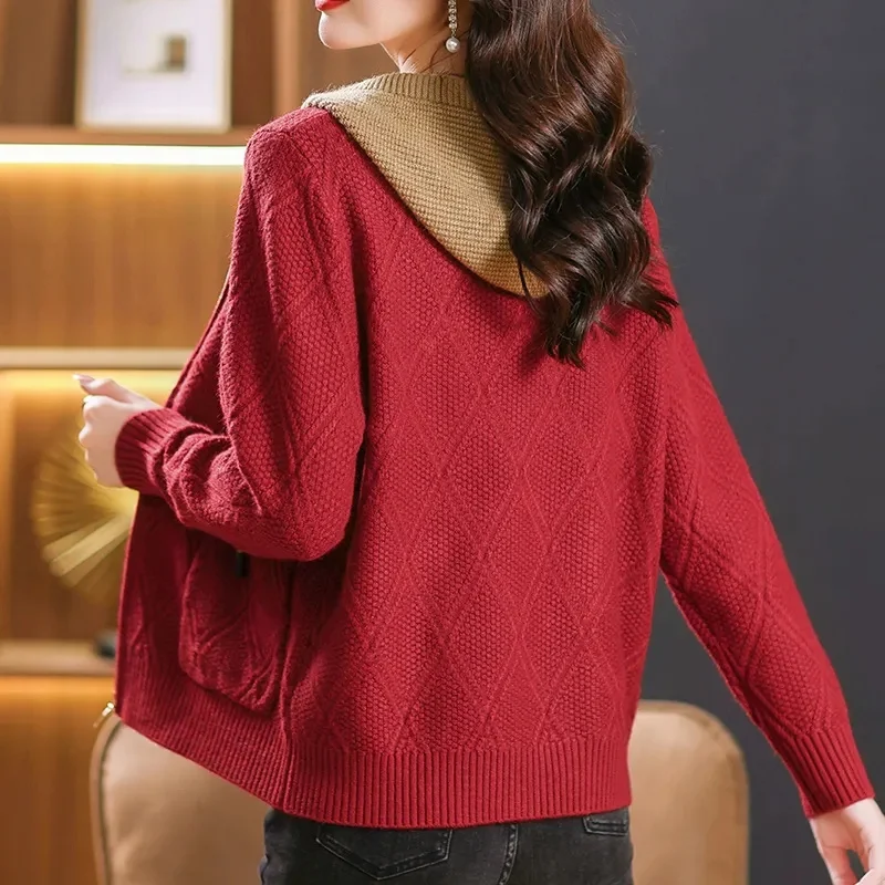 Свитер с капюшоном весна-осень пальто для мам среднего возраста новинка 2024