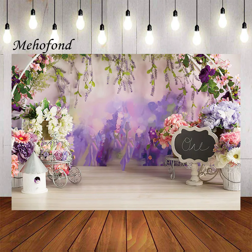 

Фотофон Mehofond фиолетовые Лавандовые цветы для девочек 1-й день рождения торт разбиваемый портрет Фотостудия