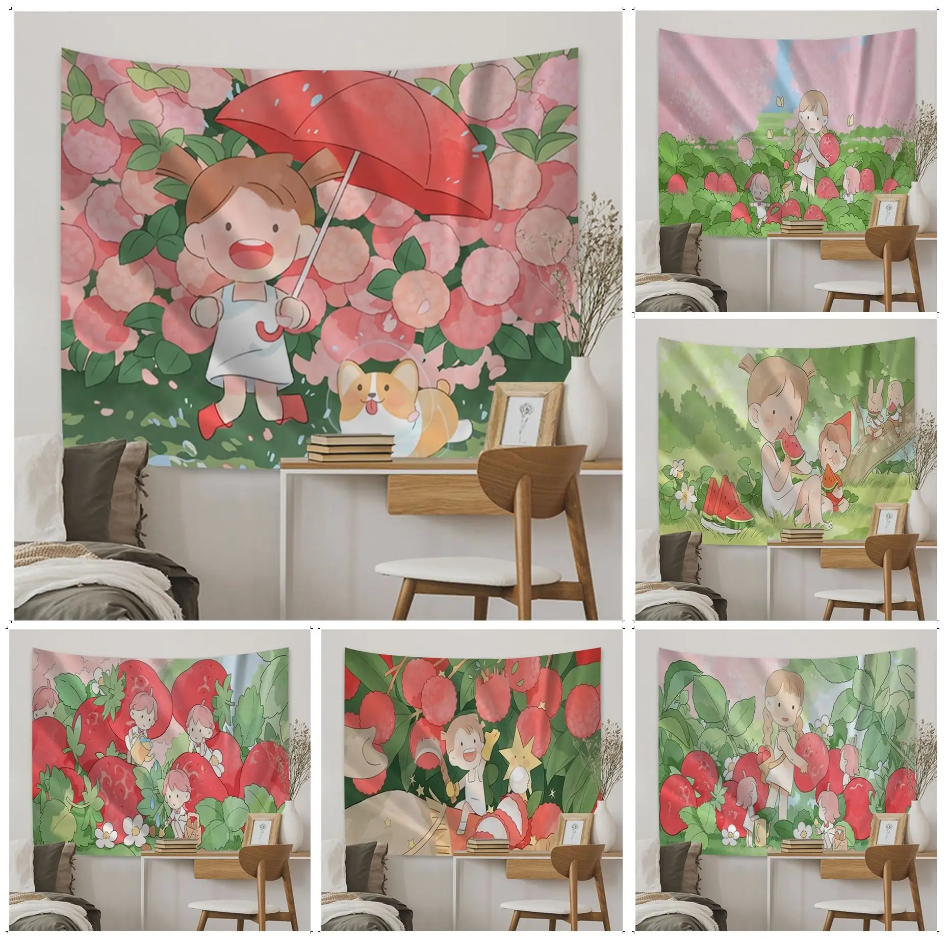 

Kawaii Summer Pink Anime DIY Wall Tapestry Bohemian Wall Tapestries Mandala Wall Hanging Sheets