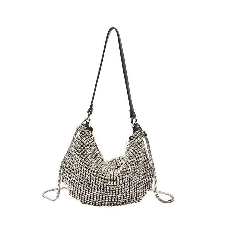 

Luxury Designer Purses and Handbags Evening Bags for Women Rhinestone Clutch Purse Lady Underarm Bag Silver Crystal Shoulder Bag