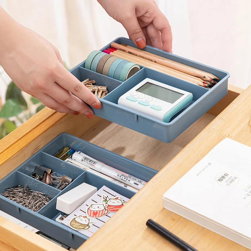 

4 Grids Drawer Organizers Desktop Cosmetics Stationery Storage Box Home Office Drawers Divider Box Container Makeup Organizer