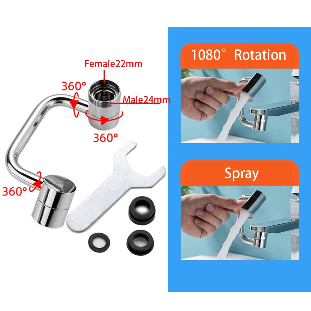 

Universal Faucet Extender Faucet Mechanical Arm Universal Joint Rotatable Splash-proof Bubbler 1080 Degrees Swivel Faucet