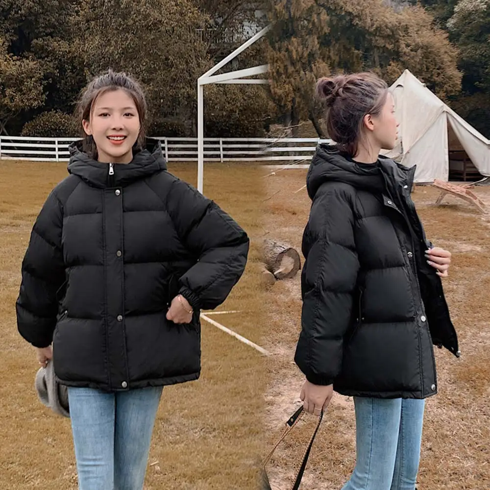 Women Winter Down Jacket Coat Oversize 2XL Short Thicken Warm 2023 Hooded Cotton Padded Winter Coat Women Clothes Black White