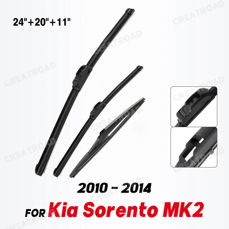Zestaw piór przednich i tylnych wycieraczek do Kia Sorento MK2 2010–2014 Szczotki szyb 24&quot+20&quot+11&quot