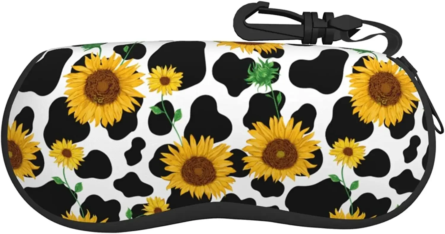 

Cow Print Sunflower Sunglass Case Ultra Light Eyeglass Case Neoprene Sunglasses Case Glasses Case Pouch With Clip