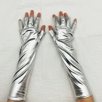 sexy patent leather gloves slim faux pu leather elasticity personality gloves solid color fingerless mittens cosplay gloves new