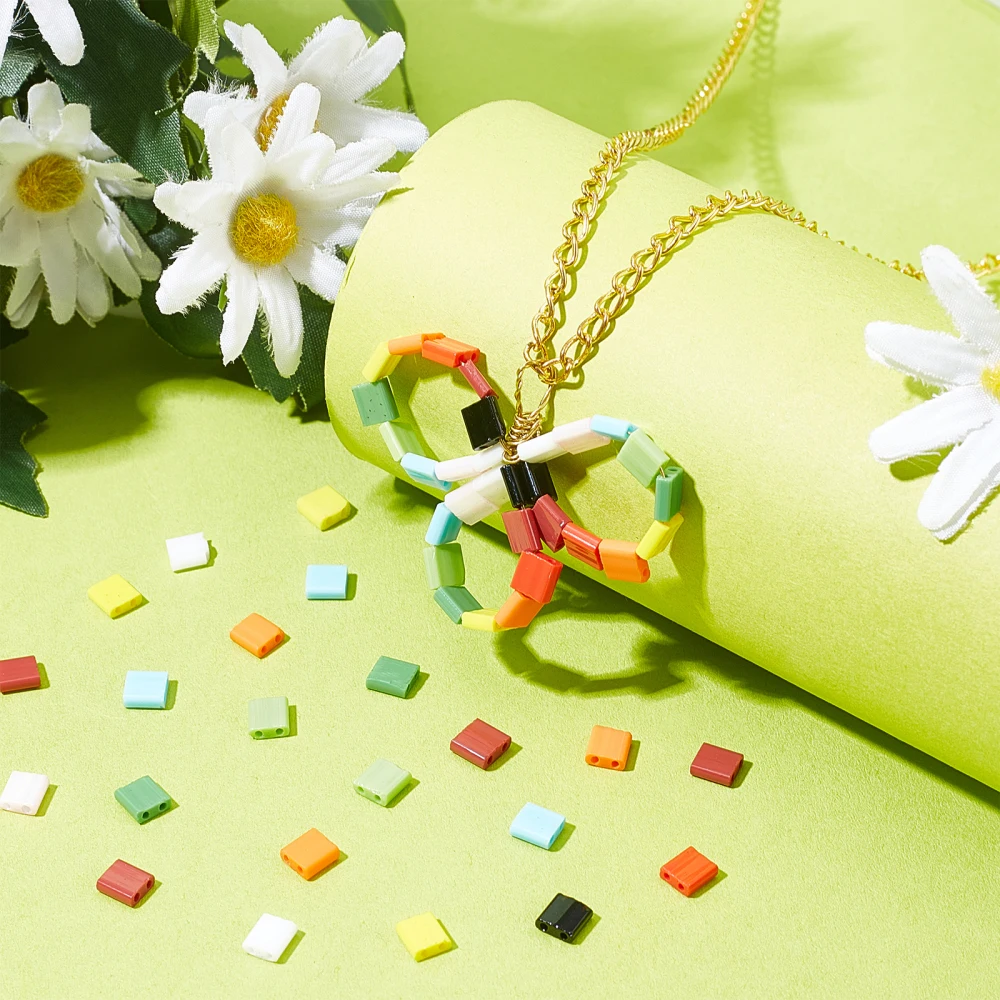 380Pcs Rectangle Glass Seed Beads Two Hole Loose Spacer Bead for DIY Bracelet Necklace Earring Jewelry Making Accessories