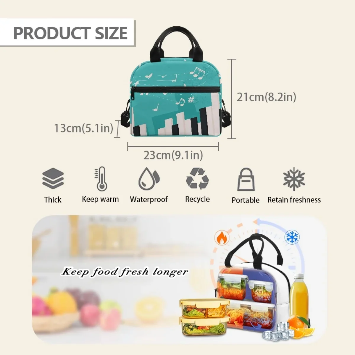 FORUDESIGNS Piano Key Music Design Термальный детский школьный ланч-бокс с несколькими
