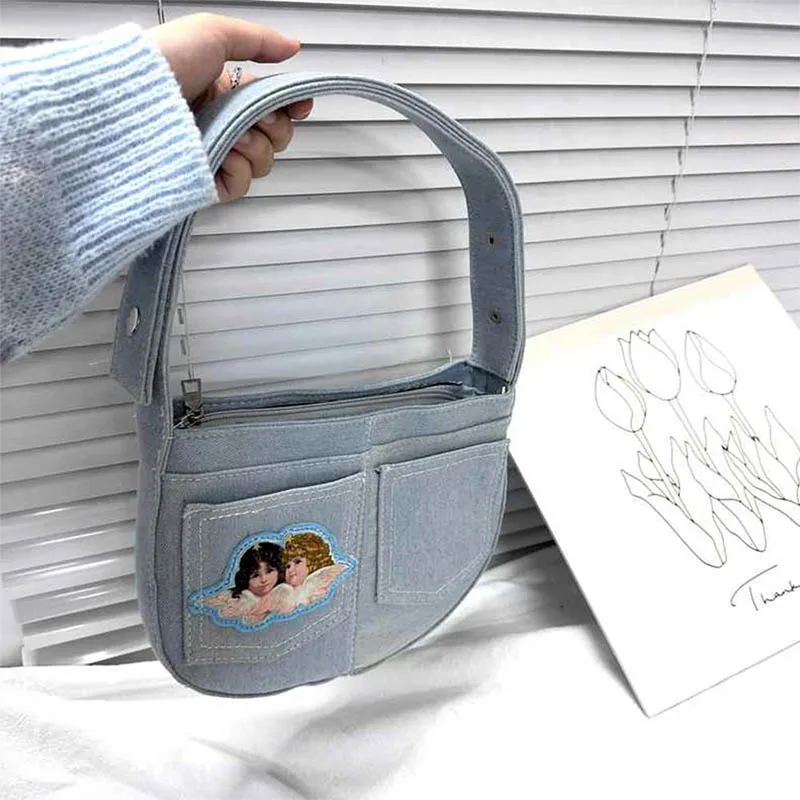 Джинсовая ретро-сумка унисекс дневного белого цвета сумки для подмышек