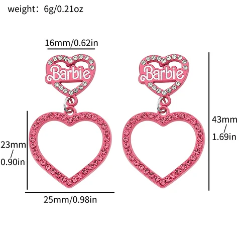 Серьги «Барби» Disney, металлические подвески в форме сердца с надписью «розовая девушка», висячие серьги для женщин, ювелирные изделия, аксессуары