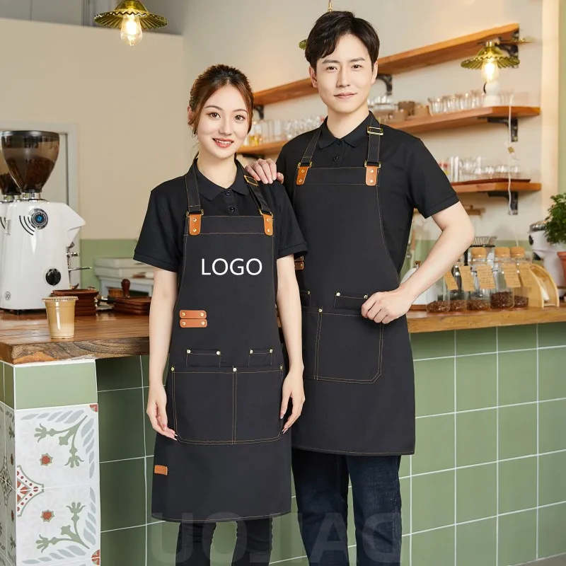 

Индивидуальный Кухонный Фартук с логотипом, фартук для выпечки для мужчин и женщин, водонепроницаемый фартук для барбекю и кофе с карманами, парикмахерский фартук