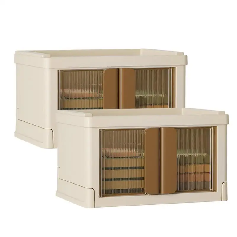 

Folding Storage Box With Double Doors Stackable Bins Desktop Storage Open Front Door Collapsible Toy Organizer Closet Organizers