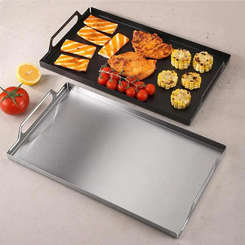

Женская тарелка для еды из нержавеющей стали, антибликовый лист, прямоугольный поднос с ручками, кухонный Органайзер