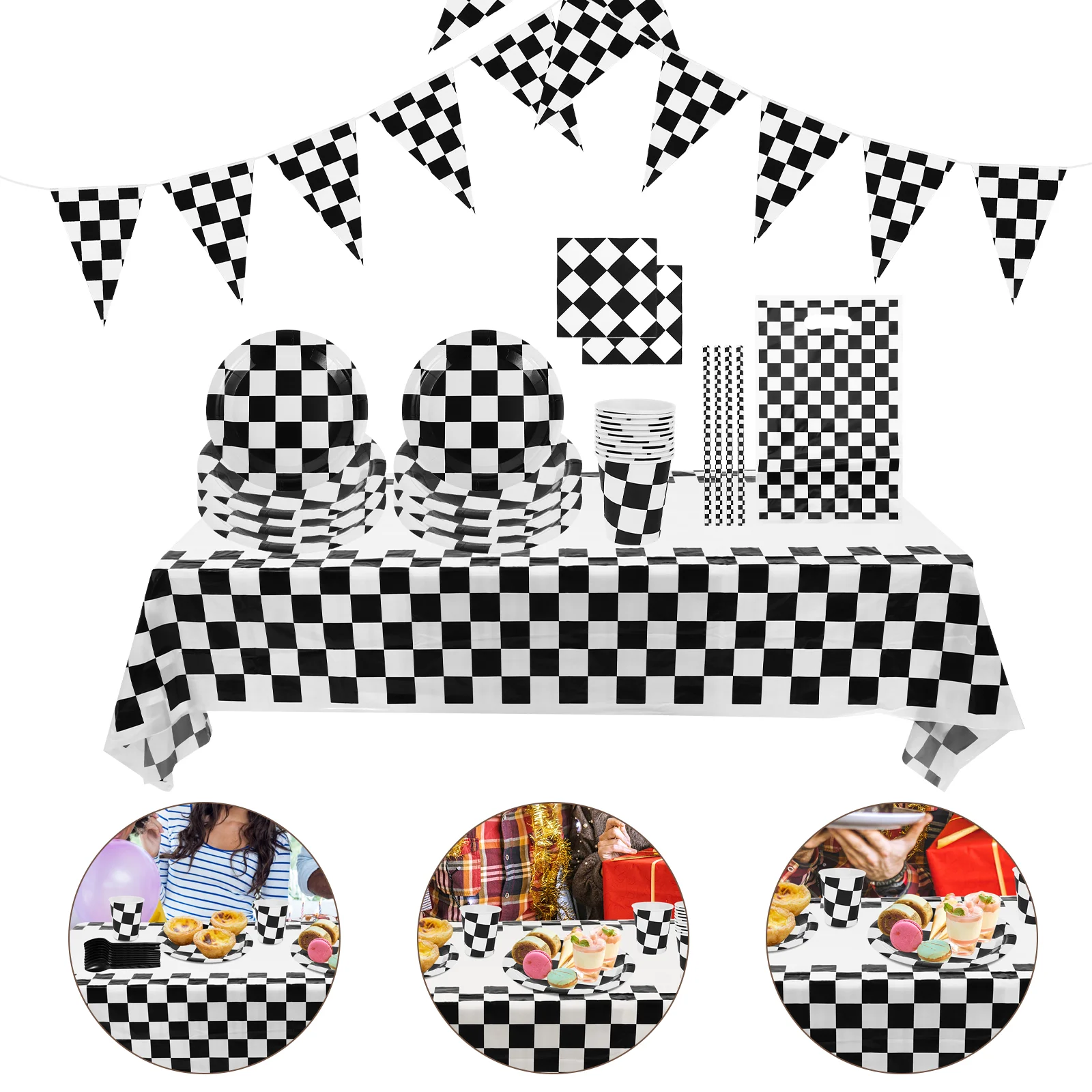 

Racing Theme Set Dining Table Race Car Cloths Parties Party Decorations Checkered Plates Napkin Cups Birthday Plastic Supplies