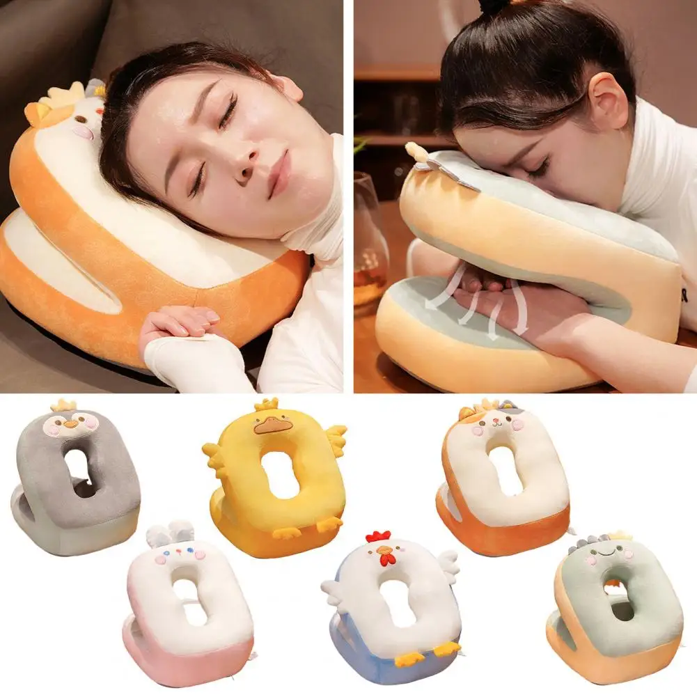 

Useful Easy to Clean Cartoon Chick Shape Students Plush Lunch Break Pillow Breathable Hidden Zipper Nap Pillow Daily Use