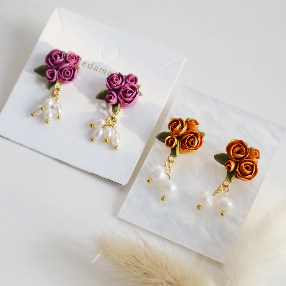 Новые модные серьги-капли с цветами для женщин висячие серьги из полимерной