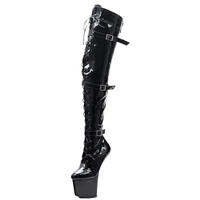 women 20cm super high heel patform boots heelless hoof sole buckle strap over knee thigh long boots