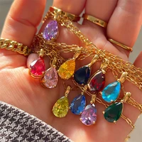 gattvict colorful zircon rainbow choker necklace for women water drop clavicle pendant necklace cz charm jewlery birthday gift