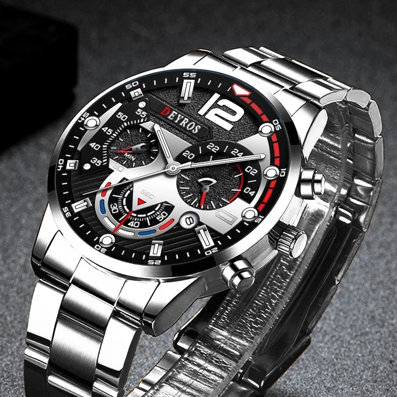 

Fashion Mens Watches Luxury Stainless Steel Quartz Wristwatch Luminous Clock Men Sports Casual Leather Watch relogio masculino