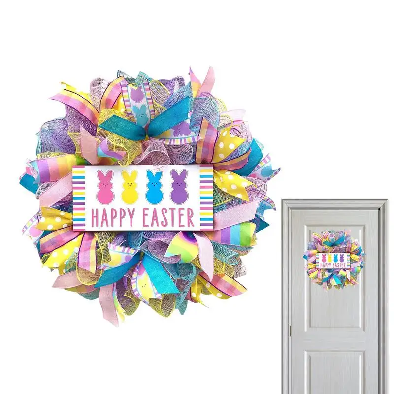 

Easter Bunny Wreath Floral Spring Bunny Easter Wreath 13.8in Spring Door Wreath With Pastel Rabbit Indoor Pastoral Style For
