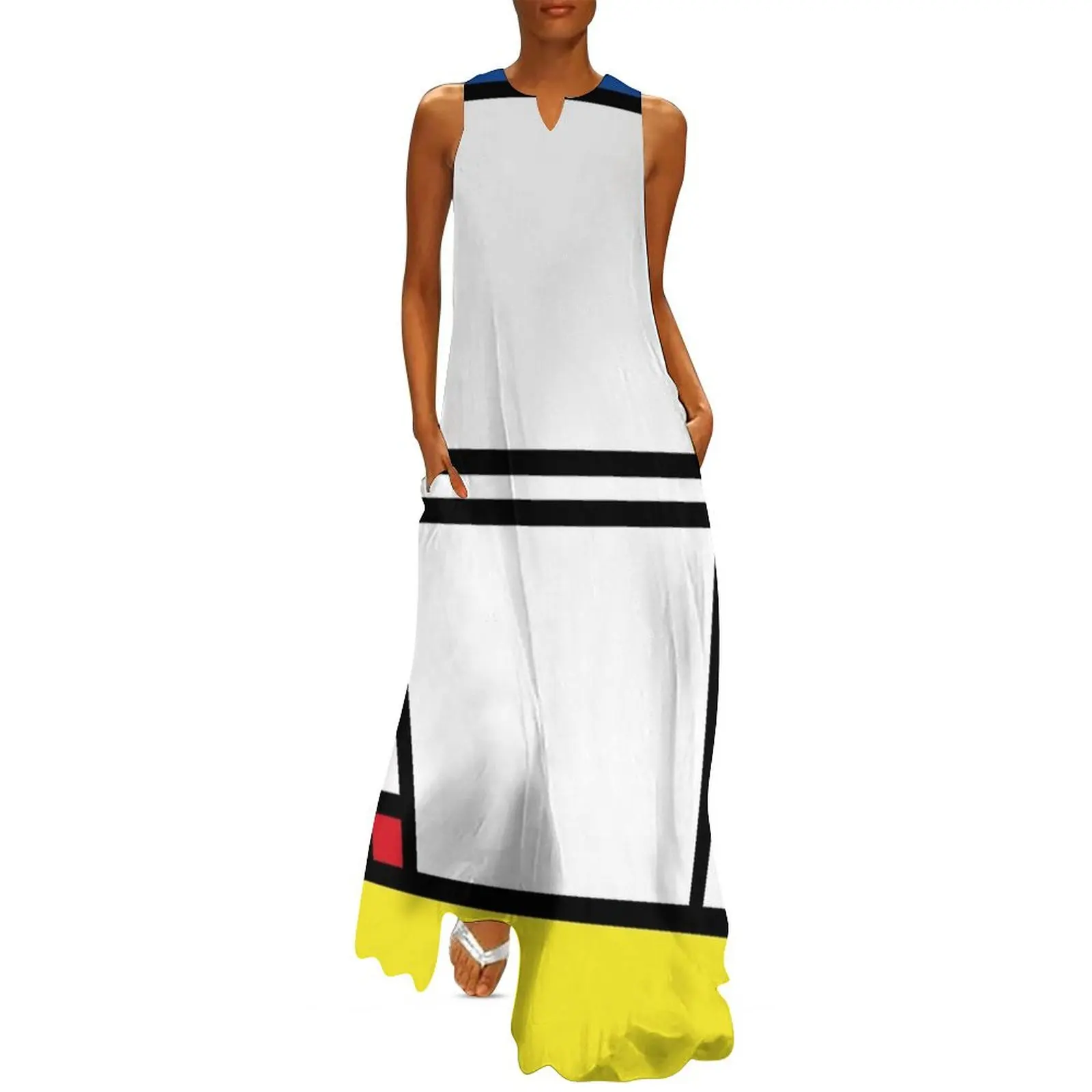 Mondrian Minimalist De Stijl Современное искусство Абстрактный дизайн Длинное платье женское