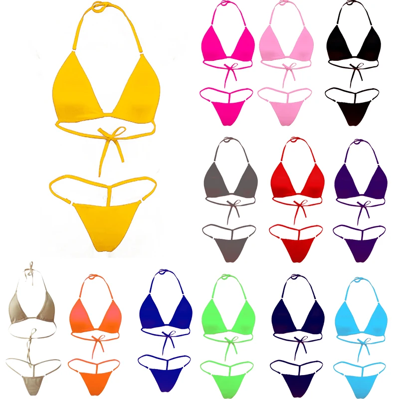 

Women's Sexy Bikini Set Solid Bra And Thong Suit For Women Halter Swimsuit Female Two Pieces Swimwear Beachwear Bathing Suits