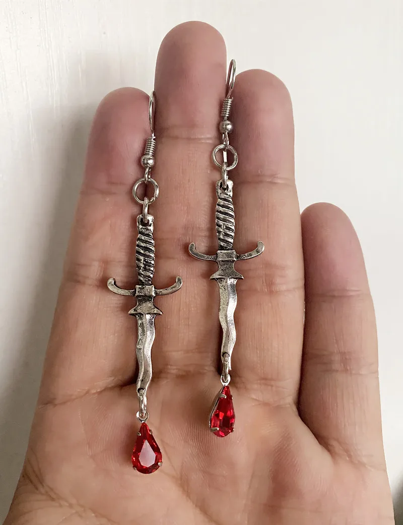 

Dagger Earrings with Red Blood,Knife Earrings,red Drop Earring,horror Jewelry