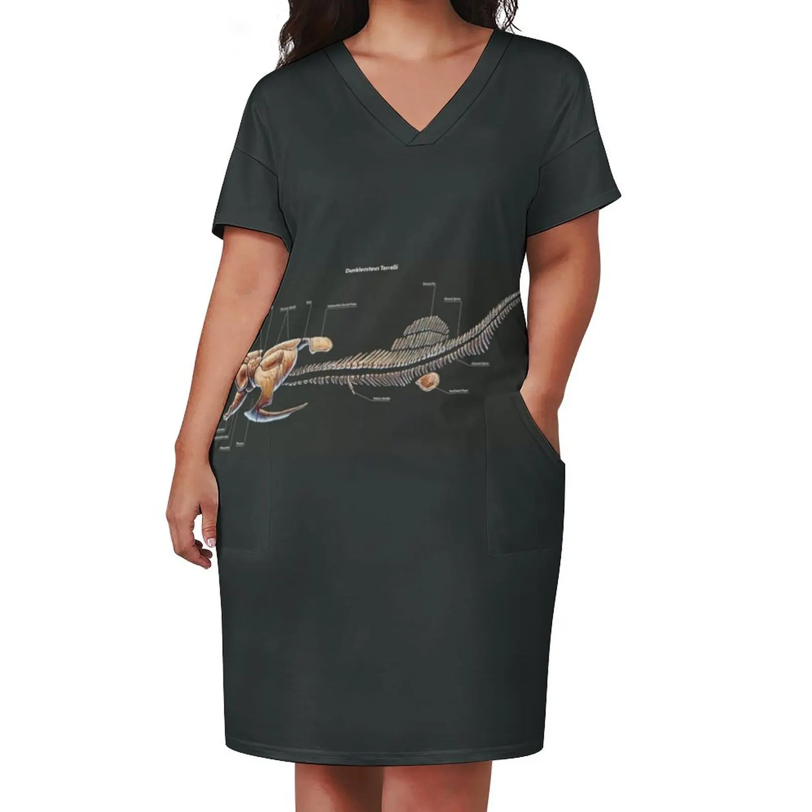 Dunkleosteus Terrelli Skeleton Study Свободное платье с карманами Роскошные платья для женщин