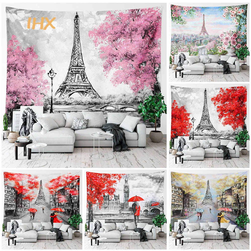 

Paris Eiffel Tower Pink Wall Tapestry Room Decor Oil Painting Art Girl Tapestry Wall Hanging Aesthetic Bedroom Decoration Home